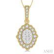 1 4 ctw Lattice Edge Oval Shape Lovebright Round Cut Diamond Pendant With Chain in 14K Yellow and White Gold Online