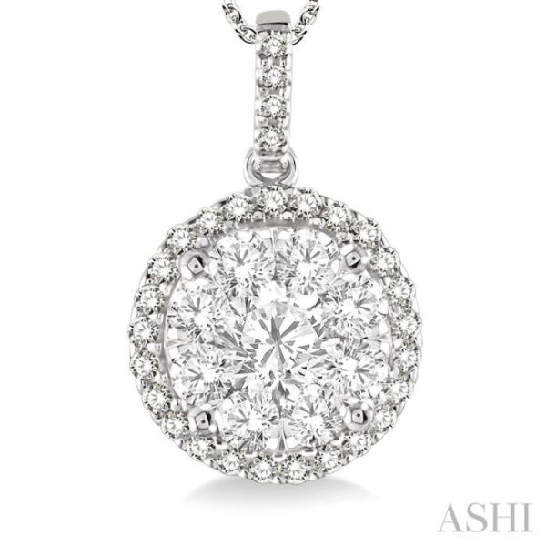 1 1 2 Ctw Lovebright Round Cut Diamond Pendant in 14K White Gold with Chain Hot on Sale