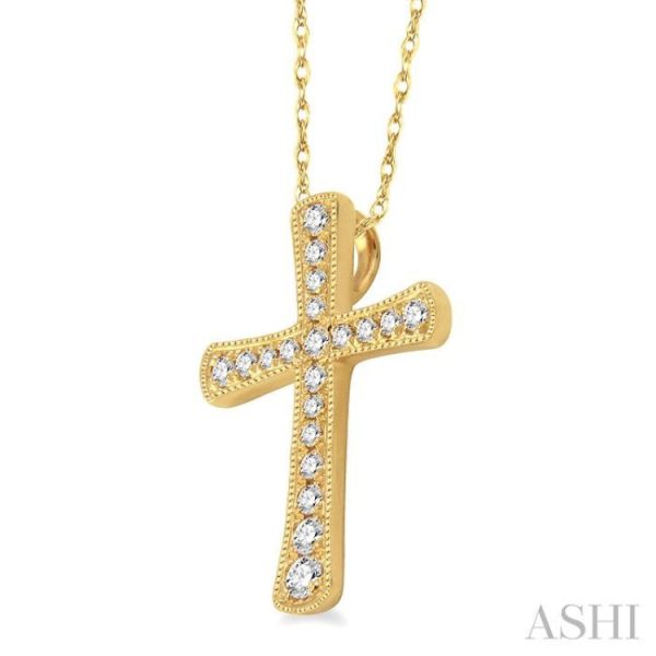 1 6 Ctw Round Cut Diamond Cross Pendant in 14K Yellow Gold with Chain Online Sale