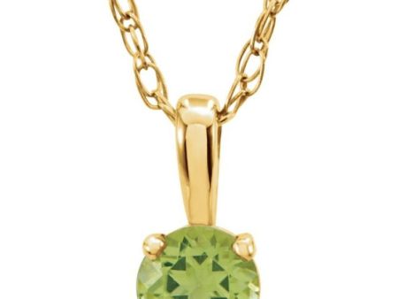 14K Yellow 3 mm Imitation Peridot Youth Solitaire 14  Necklace For Cheap