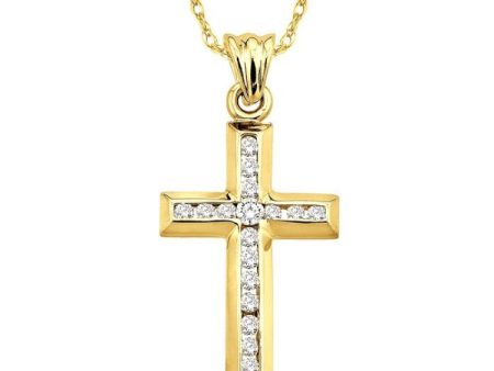 1 4 Ctw Round Cut Diamond Cross Pendant in 10K Yellow Gold with Chain Online Hot Sale