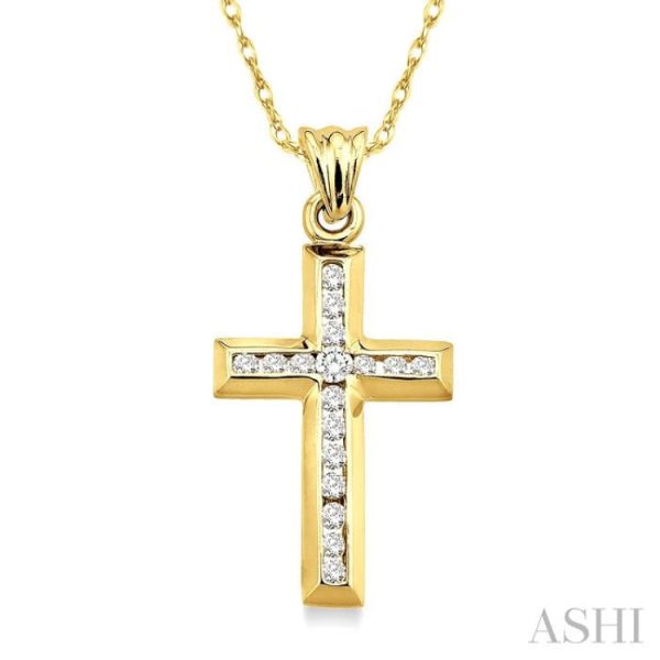 1 4 Ctw Round Cut Diamond Cross Pendant in 10K Yellow Gold with Chain Online Hot Sale