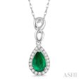 6x4 MM Pear Shape Emerald and 1 10 Ctw Round Cut Diamond Pendant in 10K White Gold with Chain For Discount