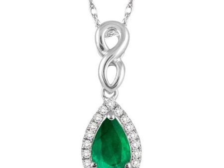 6x4 MM Pear Shape Emerald and 1 10 Ctw Round Cut Diamond Pendant in 10K White Gold with Chain For Discount