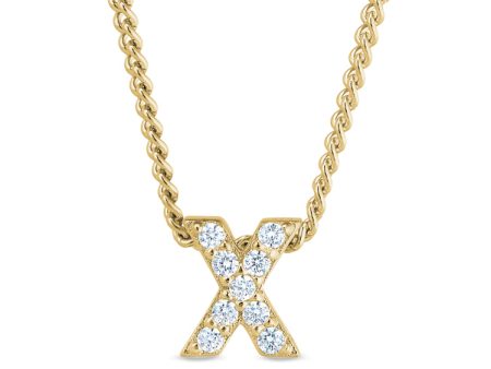 Gold Finish Sterling Silver Micropave X Initial Pendant with Simulated Diamonds on 18  Curb Chain For Discount