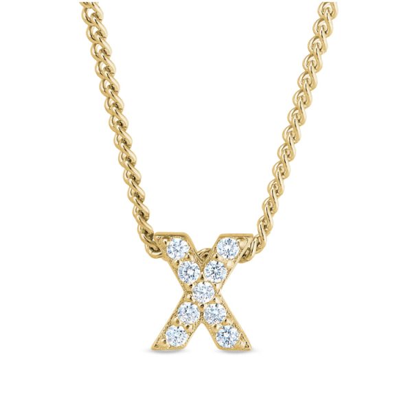 Gold Finish Sterling Silver Micropave X Initial Pendant with Simulated Diamonds on 18  Curb Chain For Discount