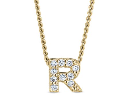 Gold Finish Sterling Silver Micropave R Initial Pendant with Simulated Diamonds on 18  Curb Chain Supply