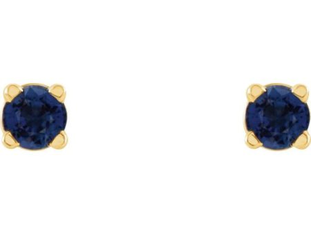 14K Yellow 2.5 mm Lab-Grown Blue Sapphire Stud Earrings For Cheap