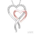 1 6 Ctw Interlocked Two Tone Double Heart Round Cut Diamond Pendant With Link Chain in 10K White and Rose Gold For Discount