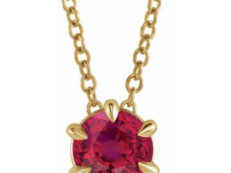 14K Yellow 4 mm Lab-Grown Ruby Solitaire 16-18  Necklace Cheap