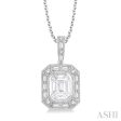 1 2 Ctw Emerald, Baguette & Round Cut Fusion Diamond Pendant in 14K White Gold Fashion