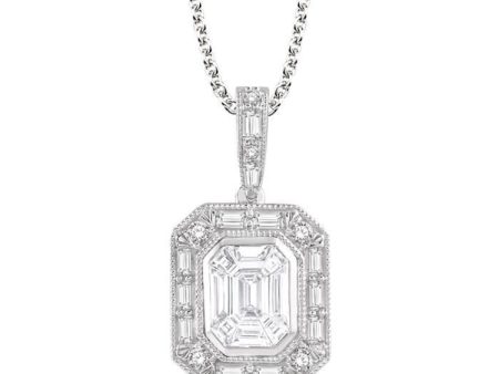 1 2 Ctw Emerald, Baguette & Round Cut Fusion Diamond Pendant in 14K White Gold Fashion