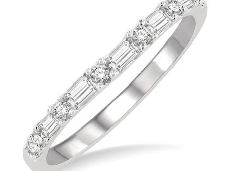 1 3 ctw Baguette and Round Cut Diamond Wedding Band in 14K White Gold Cheap