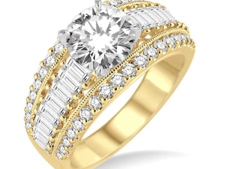 1 1 3 Ctw Baguette and Round Cut Diamond Semi-Mount Engagement Ring in 14K Yellow and White Gold Online