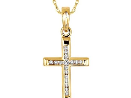 1 10 Ctw Single Cut Diamond Cross Pendant in 10K Yellow Gold with Chain Supply