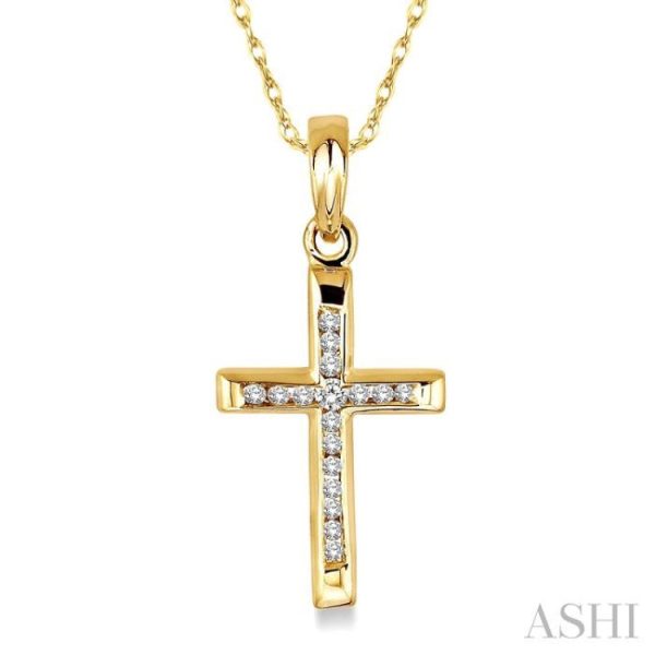 1 10 Ctw Single Cut Diamond Cross Pendant in 10K Yellow Gold with Chain Supply