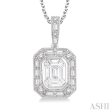 1 2 Ctw Emerald, Baguette & Round Cut Fusion Diamond Pendant in 14K White Gold Fashion