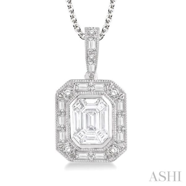 1 2 Ctw Emerald, Baguette & Round Cut Fusion Diamond Pendant in 14K White Gold Fashion