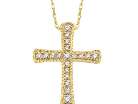 1 6 Ctw Round Cut Diamond Cross Pendant in 14K Yellow Gold with Chain Online Sale