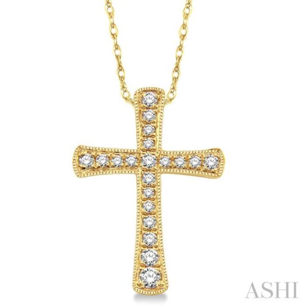 1 6 Ctw Round Cut Diamond Cross Pendant in 14K Yellow Gold with Chain Online Sale