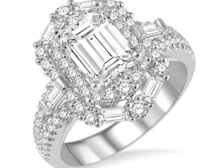 1 1 10 ctw Hexagonal Shape Baguette and Round Cut Diamond Semi-Mount Engagement Ring in 14K White Gold Cheap