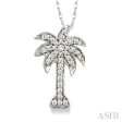 1 10 Ctw Palm Tree Single Cut Diamond Pendant in 14K White Gold with Chain Online Sale