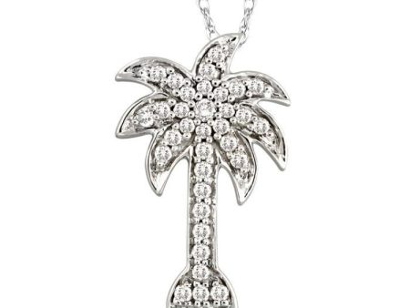 1 10 Ctw Palm Tree Single Cut Diamond Pendant in 14K White Gold with Chain Online Sale