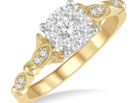 1 2 ctw Marquise Shank Circular Mount Lovebright Round Cut Diamond Ring in 14K Yellow and White Gold on Sale