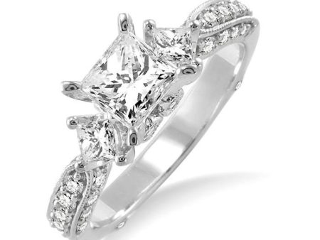 1 1 2 Ctw Diamond Engagement Ring with 3 4 Ct Princess Cut Center Stone in 14K White Gold Sale