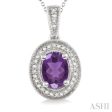 8x6 MM Oval Cut Amethyst and 1 20 Ctw Single Cut Diamond Pendant in Sterling Silver with Chain Online