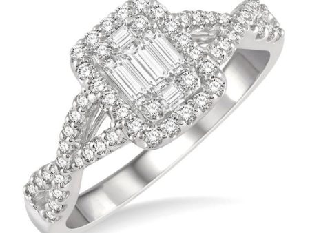 1 2 Ctw Entwined Shank Baguette & Round Cut Fusion Diamond Ring in 14K White Gold on Sale