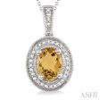 8x6 MM Oval Cut Citrine and 1 20 Ctw Single Cut Diamond Pendant in Sterling Silver with Chain Online Hot Sale