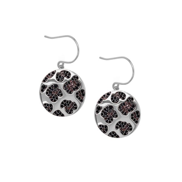 Platinum Finish Sterling Silver Micropave Leopard Print Earrings with Simulated Diamonds and Colored Stones Cheap