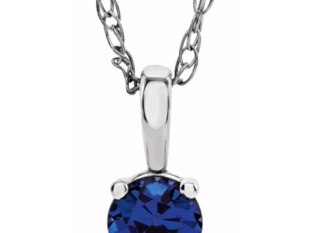 14K White 3 mm Imitation Blue Sapphire Youth Solitaire 14  Necklace Discount