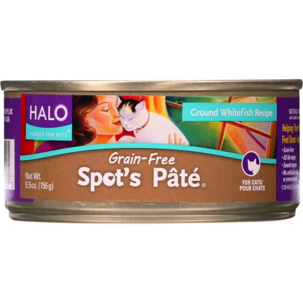 Halo Purely For Pets Cat Food - Spots Pate - Ground Whitefish - Grain-free - 5.5 Oz - Case Of 12 For Cheap