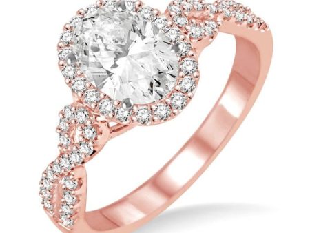 1 2 Ctw Oval Cut Diamond Ladies Engagement Ring with 1 3 Ct Oval Cut Center Stone in 14K Rose and White Gold Cheap