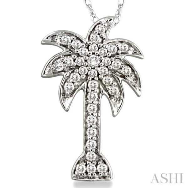 1 4 Ctw Palm Tree Round Cut Diamond Pendant in 14K White Gold with Chain For Discount