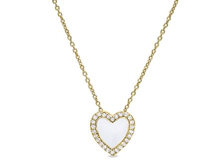 Gold Vermeil Sterling Silver Micropave White Enamel Heart Pendant with Simulated Diamonds on 16  -18  Cable Chain Cheap