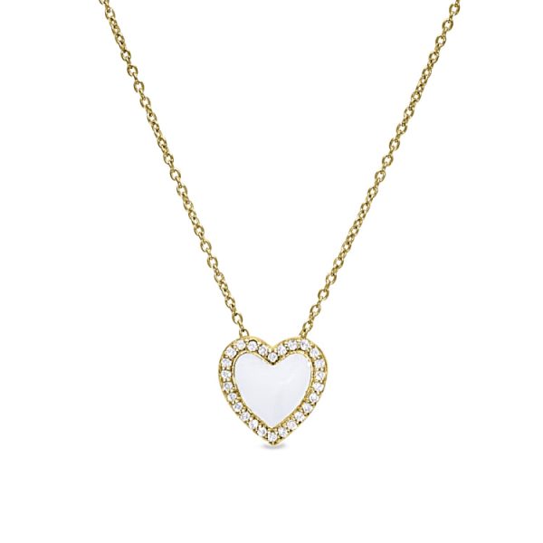 Gold Vermeil Sterling Silver Micropave White Enamel Heart Pendant with Simulated Diamonds on 16  -18  Cable Chain Cheap