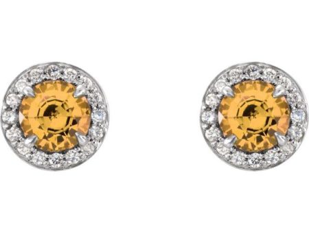 14K White 4.5 mm Natural Citrine & 1 6 CTW Natural Diamond Earrings Fashion