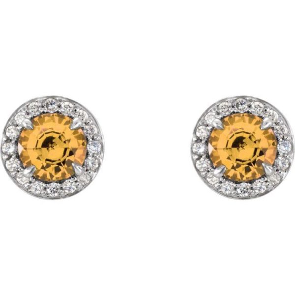 14K White 4.5 mm Natural Citrine & 1 6 CTW Natural Diamond Earrings Fashion