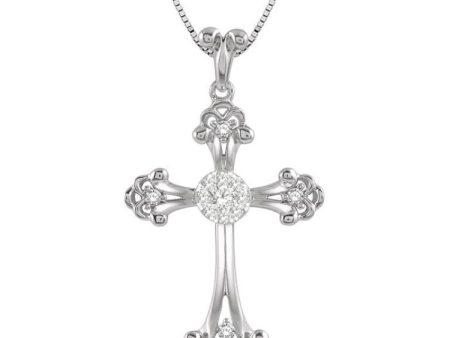 1 4 Ctw Art Deco Lovebright Round Cut Diamond Cross Pendant in 14K White Gold with chain Sale