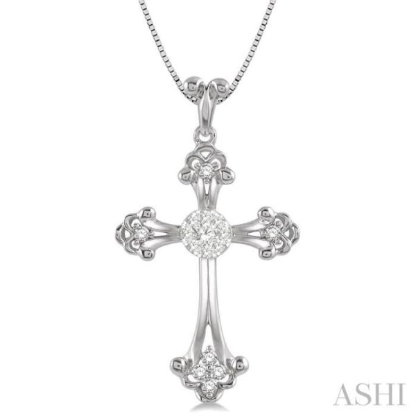 1 4 Ctw Art Deco Lovebright Round Cut Diamond Cross Pendant in 14K White Gold with chain Sale