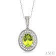 8x6 MM Oval Cut Peridot and 1 20 Ctw Single Cut Diamond Pendant in Sterling Silver with Chain Online Sale