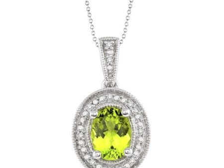 8x6 MM Oval Cut Peridot and 1 20 Ctw Single Cut Diamond Pendant in Sterling Silver with Chain Online Sale