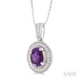 8x6 MM Oval Cut Amethyst and 1 20 Ctw Single Cut Diamond Pendant in Sterling Silver with Chain Online