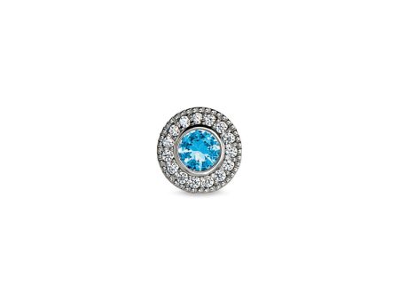 Platinum Finish Sterling Silver Micropave Round Simulated Blue Topaz Charm with Simulated Diamonds for BL2300B Supply