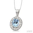 8x6 MM Oval Cut Aquamarine and 1 3 Ctw Round Cut Diamond Pendant in 14K White Gold with Chain Hot on Sale