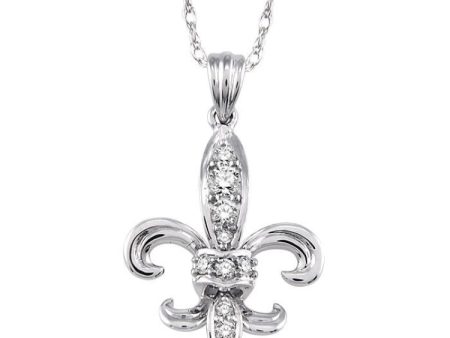 1 6 Ctw Round Cut Diamond Fleur De Lis Pendant in 14K White Gold with Chain For Sale