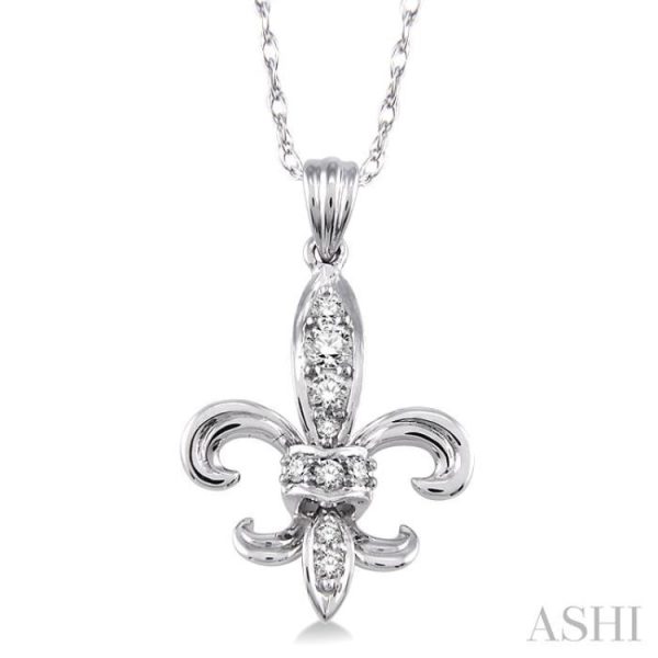 1 6 Ctw Round Cut Diamond Fleur De Lis Pendant in 14K White Gold with Chain For Sale